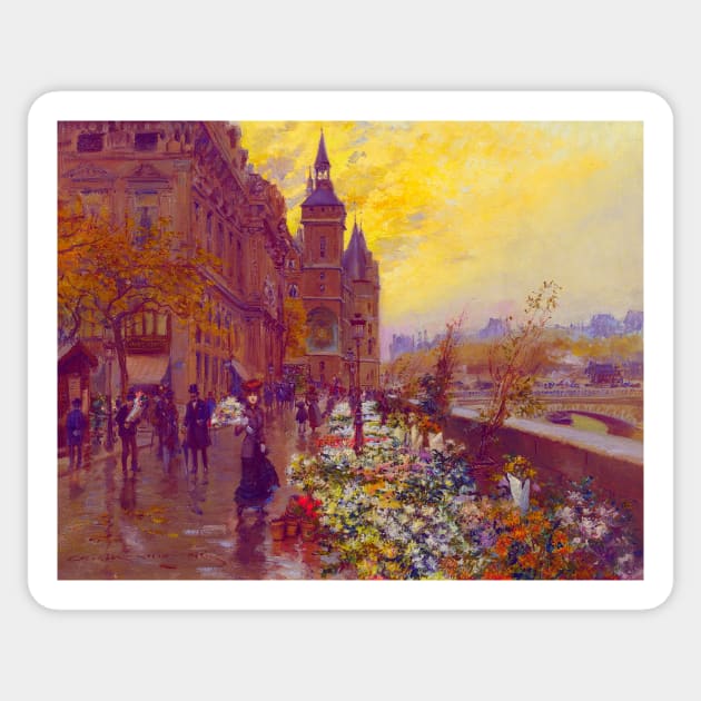 'Flower Market' by Georges Stein REMASTERED TECHNICOLOR Sticker by FineArtMaster